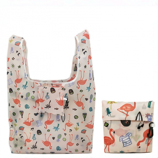 Picture of Polyester Portable Foldable Eco-Friendly Shopping Bag Multicolor Flamingo 55cm x 36cm, 1 Piece