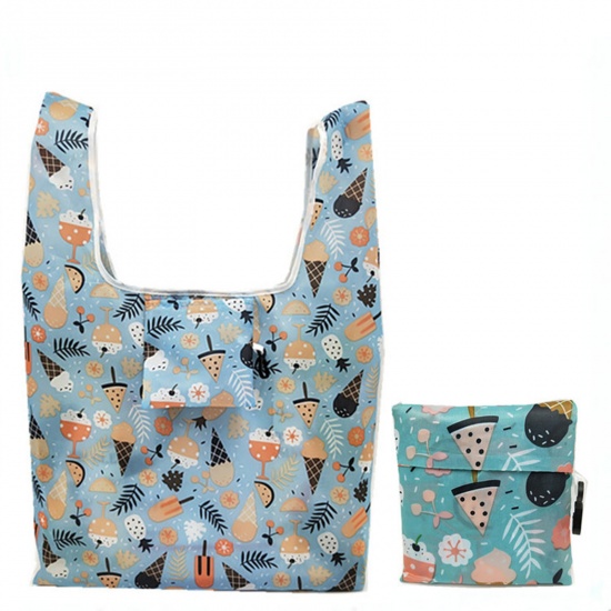 Picture of Polyester Portable Foldable Eco-Friendly Shopping Bag Multicolor Food 55cm x 36cm, 1 Piece