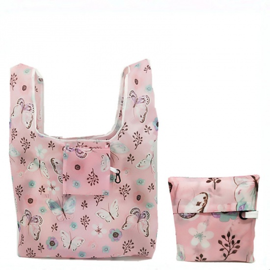 Picture of Polyester Portable Foldable Eco-Friendly Shopping Bag Light Pink Butterfly 55cm x 36cm, 1 Piece
