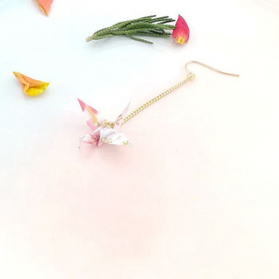 Bild von Messing Ohrring Vergoldet Weiß & Rosa Origami Kranich 65mm, 1 Stück                                                                                                                                                                                           