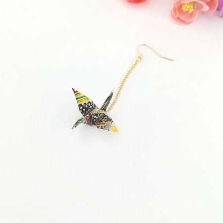 Picture of Wholesale Japanese Style Retro Earrings, Origami Crane Black Gold Plated Brass, Women's Gift Jewelry Supply, 65mm, 1 Piece