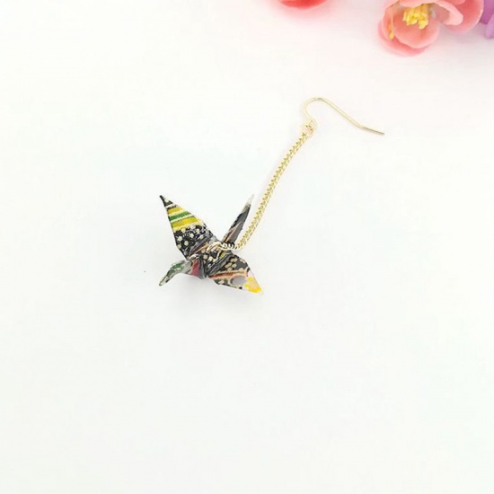 Picture of Brass Earrings Gold Plated Black Origami Crane 65mm, 1 Piece                                                                                                                                                                                                  