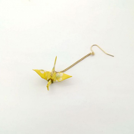 Picture of Brass Earrings Gold Plated Yellow Origami Crane 65mm, 1 Piece                                                                                                                                                                                                 