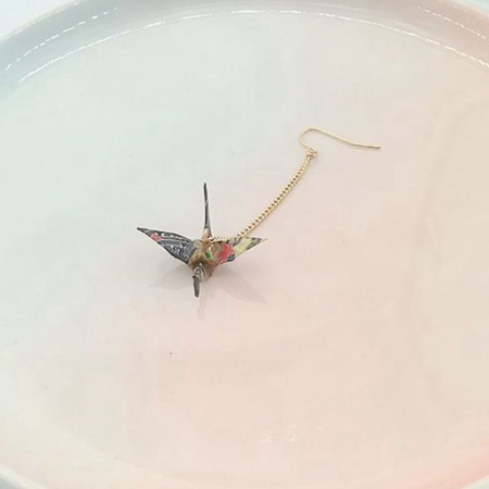 Picture of Wholesale Japanese Style Retro Earrings, Origami Crane Dark Purple Gold Plated Brass, Women's Gift Jewelry Supply, 65mm, 1 Piece