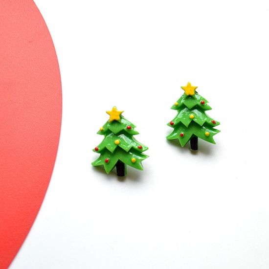 Immagine di Orecchini a Perno Verde Albero di Natale 55mm x 30mm, 1 Paio