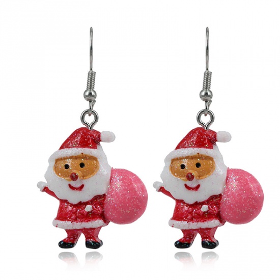 Picture of Earrings White & Red Christmas Santa Claus 50mm x 25mm, 1 Pair
