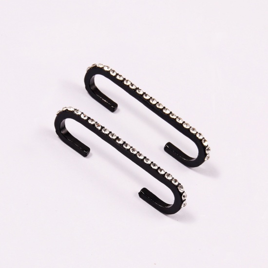 Picture of Ear Cuff Clip On Stud Wrap Earrings For Left Ear Black Clear Rhinestone 45mm x 2mm, 1 Pair