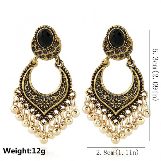 Picture of Earrings Gold Tone Antique Gold Carved Pattern 53mm x 28mm, 1 Pair