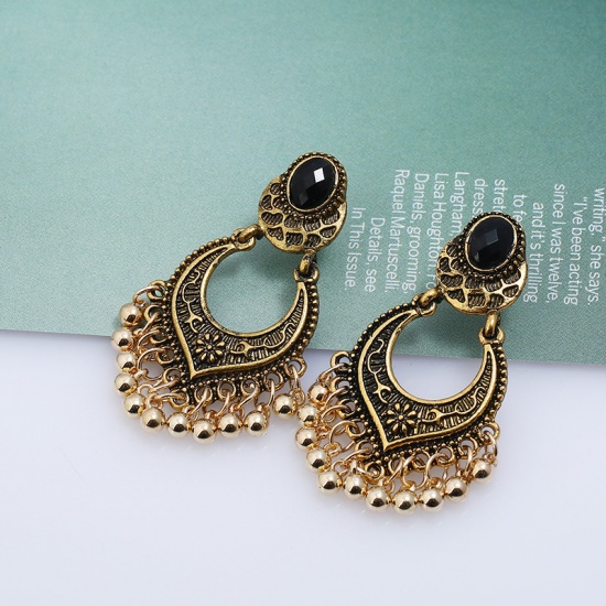 Picture of Earrings Gold Tone Antique Gold Carved Pattern 53mm x 28mm, 1 Pair