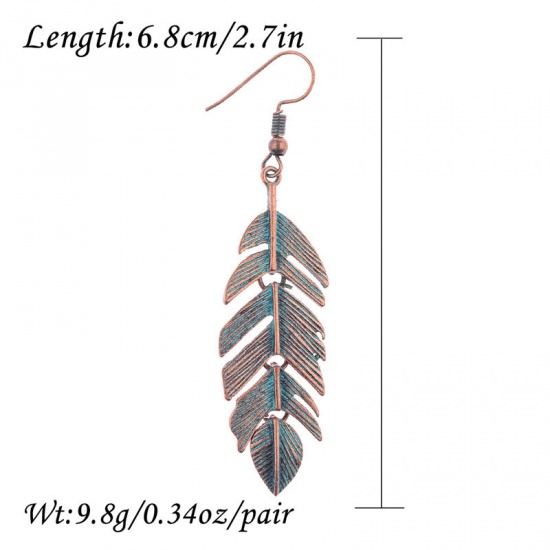 Picture of Earrings Antique Copper Leaf 68mm, 1 Pair