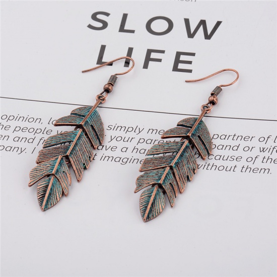 Picture of Earrings Antique Copper Leaf 68mm, 1 Pair