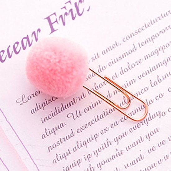 Picture of Zinc Based Alloy Paper Clip Pom Pom Ball Light Pink Gold Plated 4cm x 2cm, 1 Piece