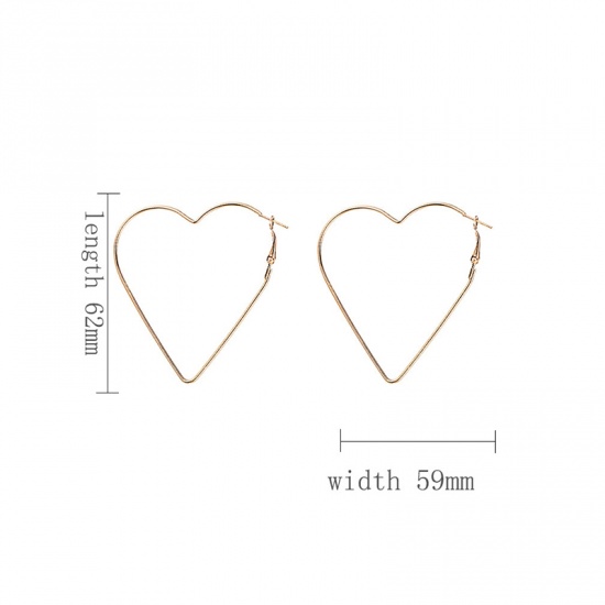 Picture of Stainless Steel Hoop Earrings Gold Plated Heart 62mm x 59mm, 1 Pair