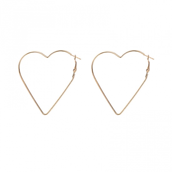 Picture of Stainless Steel Hoop Earrings Gold Plated Heart 62mm x 59mm, 1 Pair