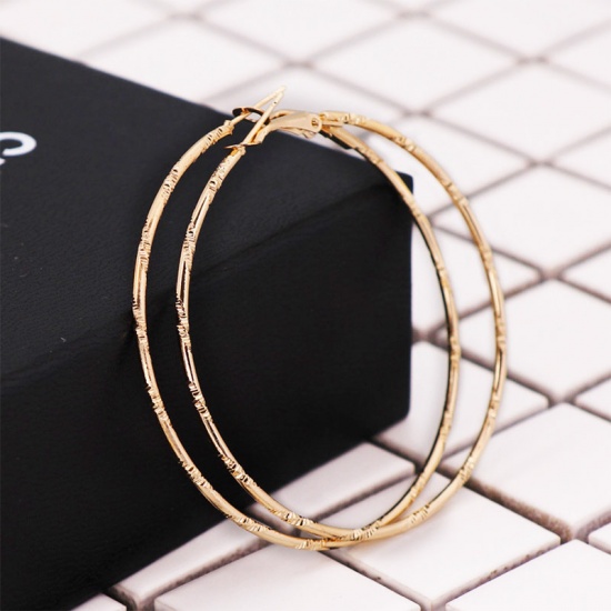 Picture of Hoop Earrings Gold Plated Circle Ring 60mm Dia, 1 Pair