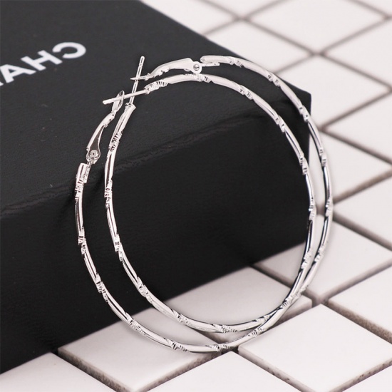 Picture of Hoop Earrings Silver Tone Circle Ring 50mm Dia, 1 Pair