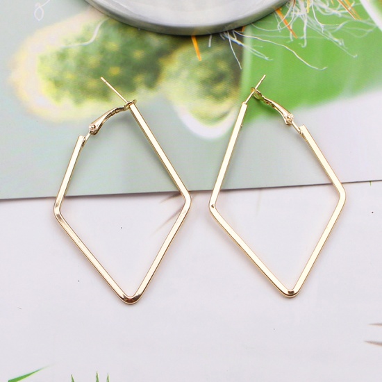 Picture of Hoop Earrings Gold Plated Rhombus 1 Pair