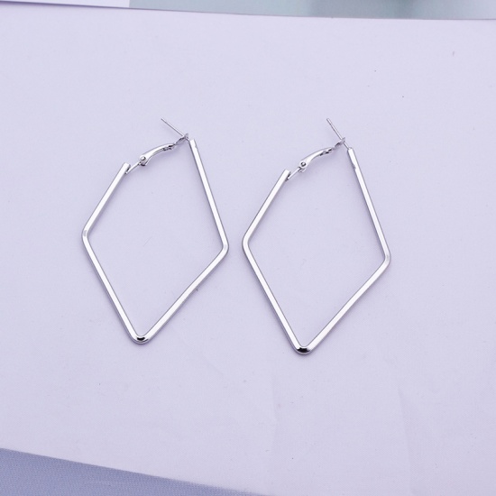 Picture of Hoop Earrings Silver Tone Rhombus 1 Pair