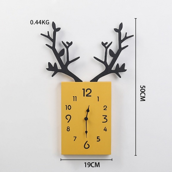 Immagine di Legno Orologio Da Parete Corna Ramificate di Cervo Giallo Con Batteria 50cm x 35cm, 1 Pz