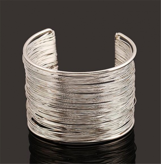 Picture of Open Cuff Bangles Bracelets Silver Tone Geometric 1 Piece