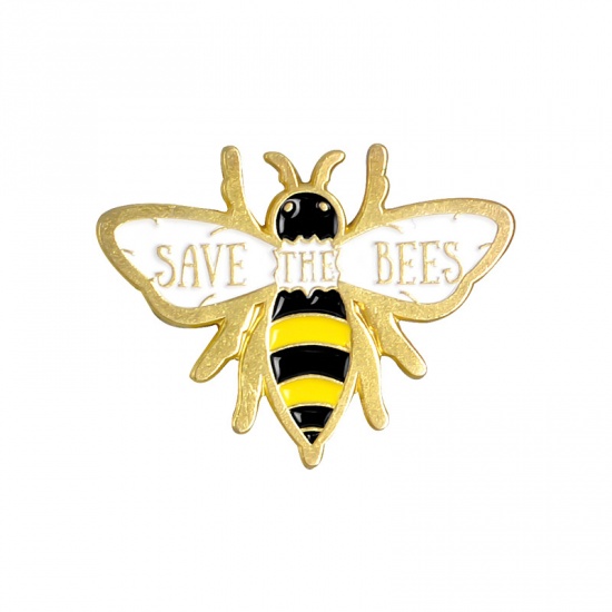 Bild von Brosche Biene Tier Vergoldet Schwarz & Gelb Emaille 30mm x 25mm, 1 Stück