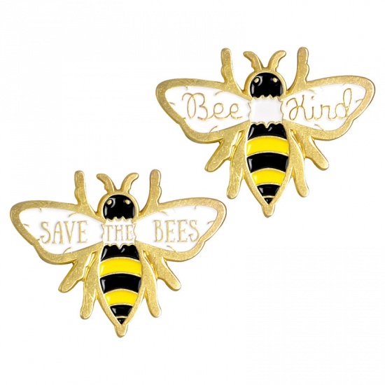 Bild von Brosche Biene Tier Vergoldet Schwarz & Gelb Emaille 30mm x 25mm, 1 Stück