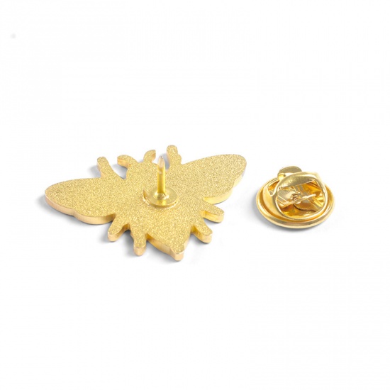 Picture of Pin Brooches Bee Animal Gold Plated Black & Yellow Enamel 28mm x 20mm, 1 Piece