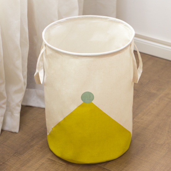 コットン＆リネン 洗濯かご 黄色 三角形 50cm x 35cm、 1 個 の画像
