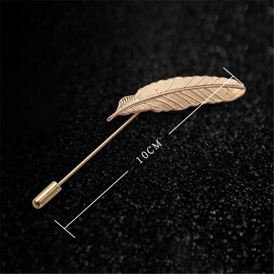 Picture of Pin Brooches Feather Gold Plated 10cm, 1 Piece
