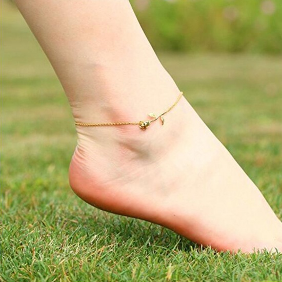 Picture of Anklet Gold Plated Rose Flower 22cm(8 5/8") long, 1 Piece