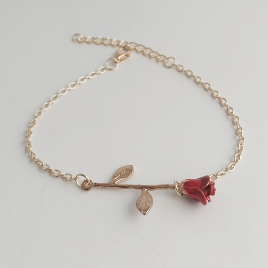Bild von Armband Rosegold Rot Rose Blume 22cm lang, 1 Strang