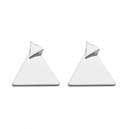 Picture of Ear Jacket Stud Earrings Silver Tone Triangle 22mm x 20mm, 1 Pair