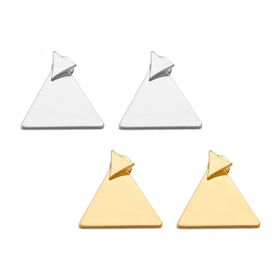 Picture of Ear Jacket Stud Earrings Silver Tone Triangle 22mm x 20mm, 1 Pair