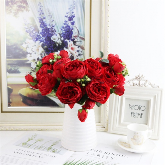 Picture of Plastic Artificial Flower Home Decoration Red 30cm, 1 Piece