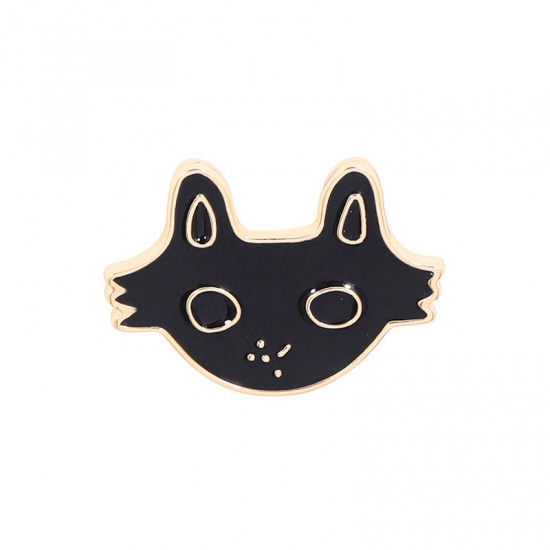 Picture of Pin Brooches Cat Animal Black 26mm x 19mm, 1 Piece