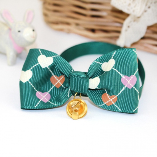 Picture of Fabric Pet Bow Tie Dark Green Bowknot Heart Adjustable 1 Piece