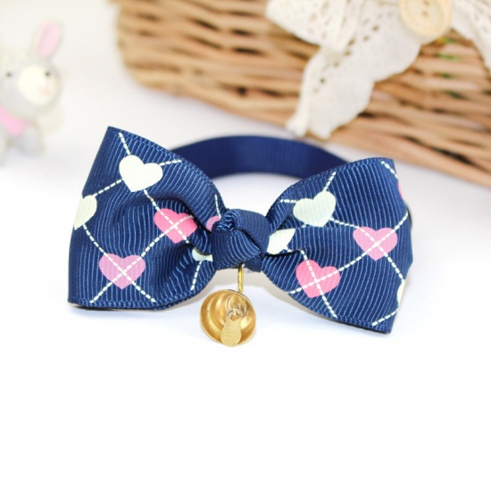 Picture of Fabric Pet Bow Tie Navy Blue Bowknot Heart Adjustable 1 Piece