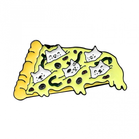 Изображение Основы для Брошей Пицца Кошка Желтый 39мм x 20мм, 1 ШТ