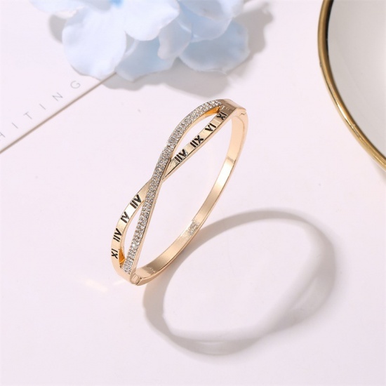 Picture of Bangles Bracelets KC Gold Plated Clear Rhinestone 6.5cm Dia, 1 Piece