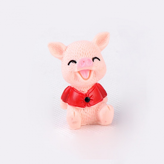 Picture of Resin Ornaments Decorations Pig Animal Red 37mm x 26mm, 1 Piece