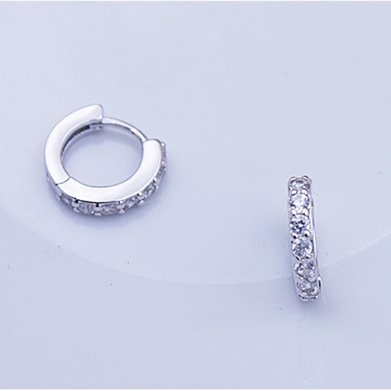 Picture of Brass Hoop Earrings Platinum Plated Circle Ring Clear Rhinestone 1 Pair                                                                                                                                                                                       