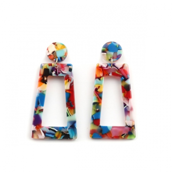 Picture of Earrings Multicolor Trapezoid 66mm x 27mm, 1 Pair