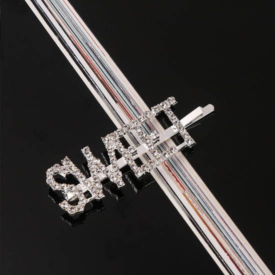 Bild von Haarklammer Silberfarbe Message " sweet " Transparent Strass 7cm, 1 Stück