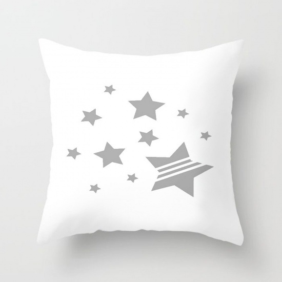 Picture of Polyester Pillow Cases White Square Pentagram Star Pattern 45cm x 45cm, 1 Piece