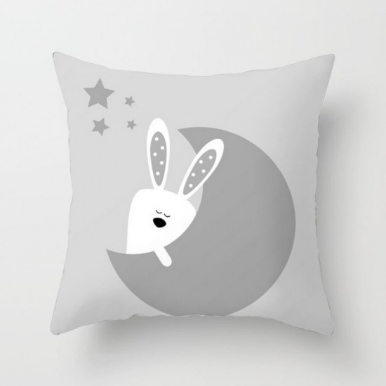 Picture of Polyester Pillow Cases Gray Square Moon Pattern 45cm x 45cm, 1 Piece