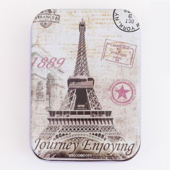Picture of Iron Based Alloy Candy Box Multicolor Rectangle Eiffel Tower 9cm x 6.5cm, 1 Piece