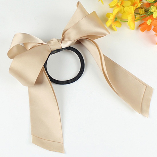 Picture of Fabric Hair Ties Band Beige Bowknot 14.5cm, 1 Piece