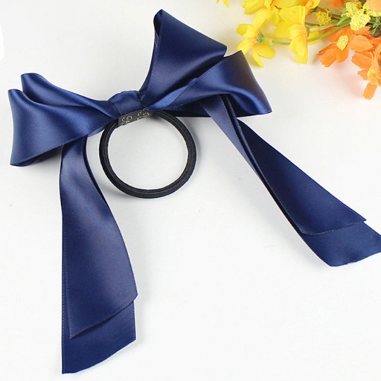 Picture of Fabric Hair Ties Band Navy Blue Bowknot 14.5cm, 1 Piece
