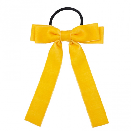 Picture of Fabric Hair Ties Band Yellow Bowknot 15cm x 10cm, 1 Piece