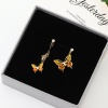 Picture of Earrings Gold Plated Orange Butterfly Animal Imitation Pearl Clear Rhinestone 40mm x 14mm - 28mm x 20mm, 1 Pair